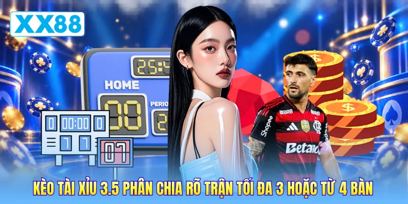 Kèo tài xỉu 3.5 phân chia rõ trận tối đa 3 hoặc từ 4 bàn